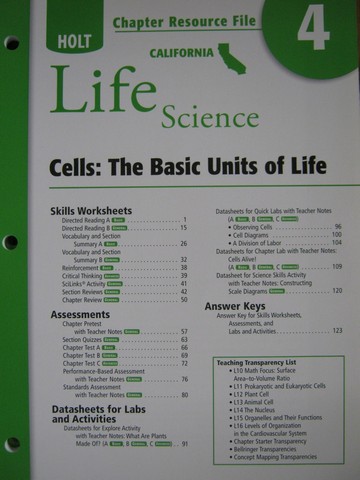 (image for) California Life Science Chapter Resource File 4 (CA)(P)