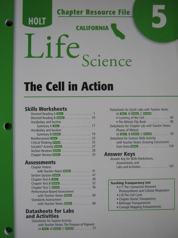 (image for) California Life Science Chapter Resource File 5 (CA)(P)