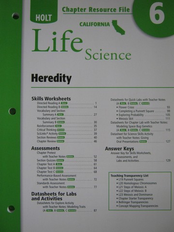 (image for) California Life Science Chapter Resource File 6 (CA)(P)