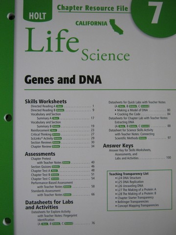 (image for) California Life Science Chapter Resource File 7 (CA)(P)