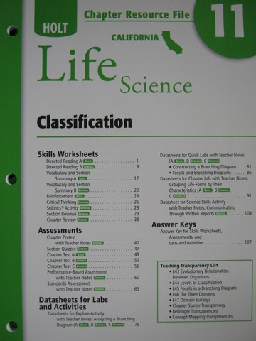 (image for) California Life Science Chapter Resource File 11 (CA)(P)