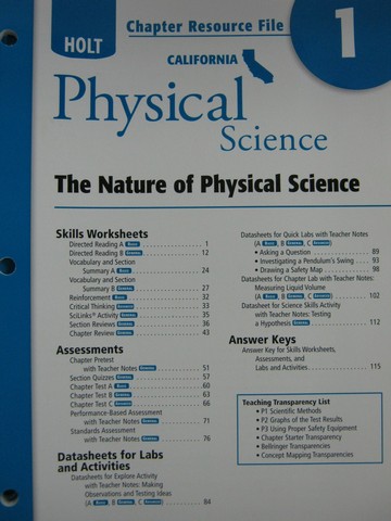 (image for) California Physical Science Chapter Resource File 1 (CA)(P)