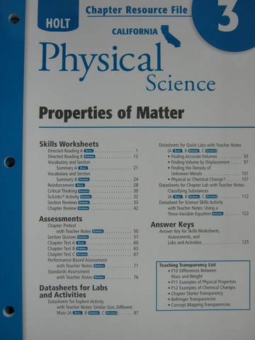 (image for) California Physical Science Chapter Resource File 3 (CA)(P)