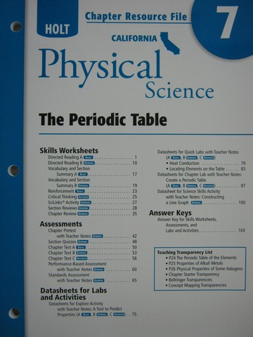(image for) California Physical Science Chapter Resource File 7 (CA)(P)