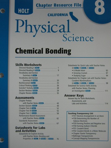 (image for) California Physical Science Chapter Resource File 8 (CA)(P)