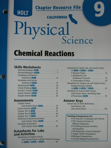 (image for) California Physical Science Chapter Resource File 9 (CA)(P)