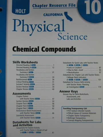 (image for) California Physical Science Chapter Resource File 10 (CA)(P)