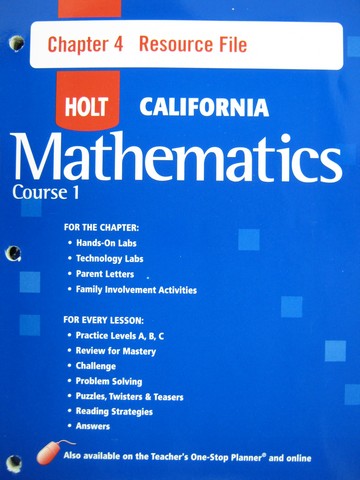 (image for) California Mathematics Course 1 Chapter 4 Resource File (P)