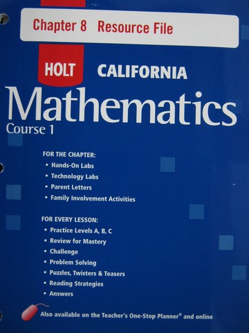 (image for) California Mathematics Course 1 Chapter 8 Resource File (P)