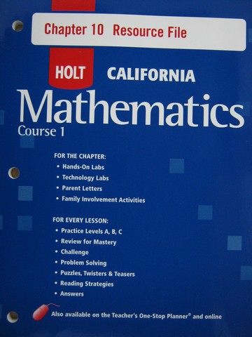 (image for) California Mathematics Course 1 Chapter 10 Resource File (P)