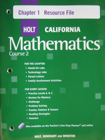 (image for) California Mathematics Course 2 Chapter 1 Resource File (P)