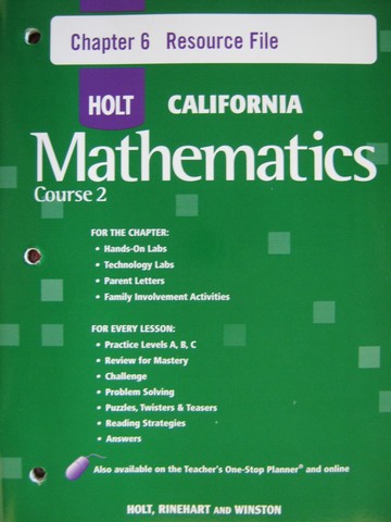 (image for) California Mathematics Course 2 Chapter 6 Resource File (P)