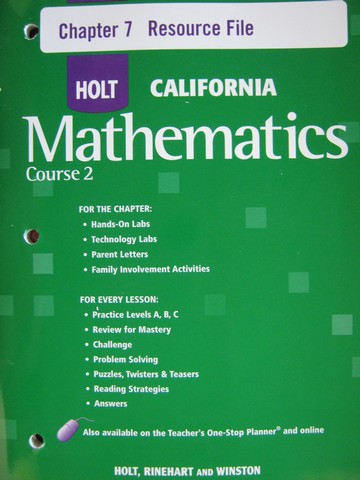 (image for) California Mathematics Course 2 Chapter 7 Resource File (P) - Click Image to Close
