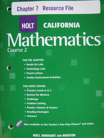 (image for) California Mathematics Course 2 Chapter 7 Resource File (P)