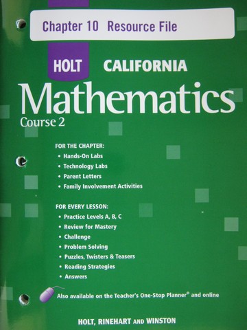 (image for) California Mathematics Course 2 Chapter 10 Resource File (P)