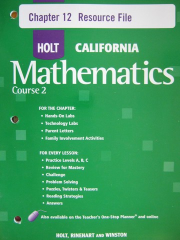 (image for) California Mathematics Course 2 Chapter 12 Resource File (P) - Click Image to Close