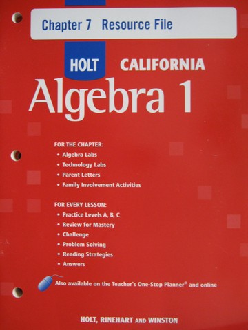 (image for) Holt California Algebra 1 Chapter 7 Resource File (CA)(P)