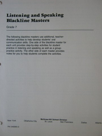 (image for) McGraw-Hill English 7 Listening & Speaking BLM (P)