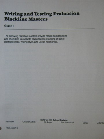 (image for) McGraw-Hill English 7 Writing & Testing Evaluation BLM (P)