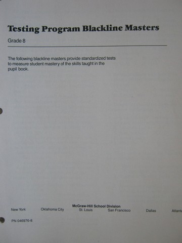 (image for) McGraw-Hill English 8 Testing Program Blackline Masters (P)