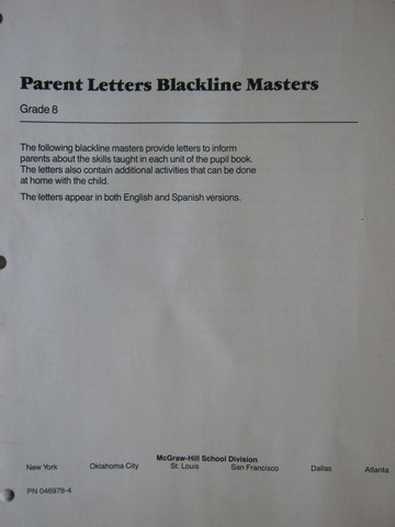 (image for) McGraw-Hill English 8 Parent Letters Blackline Masters (P)