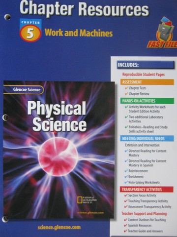 (image for) Glencoe Physical Science Chapter Resources 5 Work & Machines (P)