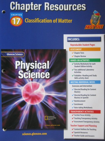 (image for) Glencoe Physical Science Chapter Resources 17 Classification (P)