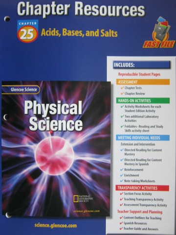 (image for) Glencoe Physical Science Chapter Resources 25 Acids Bases & Salts (P)