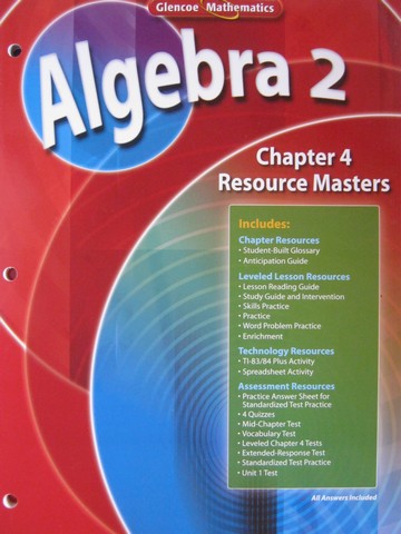 (image for) Glencoe Algebra 2 Chapter 4 Resource Masters (P)
