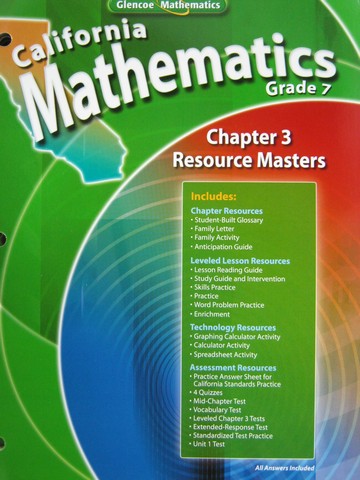 (image for) California Mathematics 7 Chapter 3 Resource Masters (CA)(P)