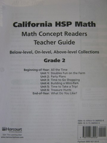 (image for) California HSP Math 2 Math Concept Readers TG (CA)(TE)(Pk)