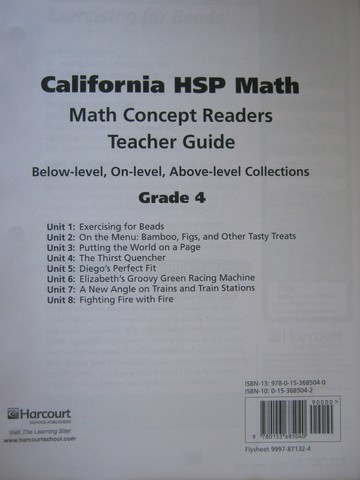 (image for) California HSP Math 4 Math Concept Readers TG (CA)(TE)(Pk)