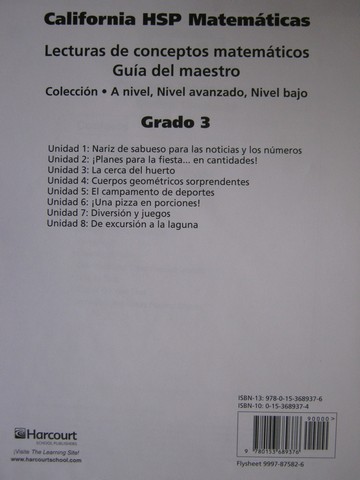 (image for) California HSP Matematicas 3 Lecturas de conceptos (CA)(TE)(Pk)