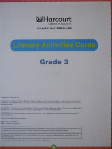 (image for) Literacy Activities Cards Grade 3 (Pk)