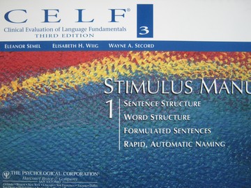 (image for) CELF 3 3rd Edition Stimulus Manual 1 (Spiral) by Semel, Wiig,