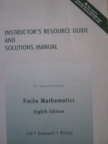 (image for) Finite Mathematics 8th Edition Instructor's Resource Guide (P)