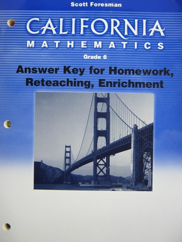 (image for) California Mathematics 6 Answer Key for Homework (CA)(P)