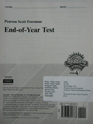 (image for) Reading Street 4 End-of-Year Test (P)