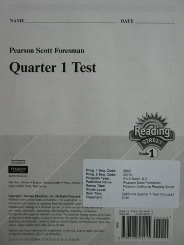 (image for) Reading Street 1 Quarter 1 Test (P)