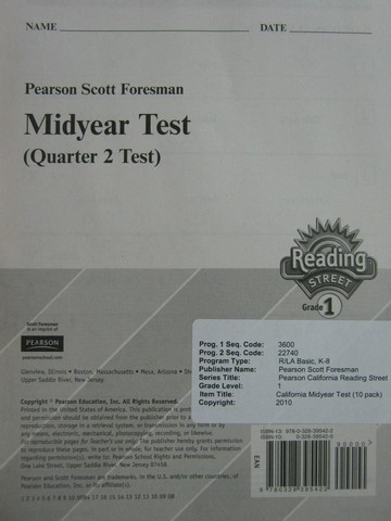 (image for) Reading Street 1 Midyear Test (P)