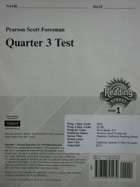 (image for) Reading Street 1 Quarter 3 Test (P)