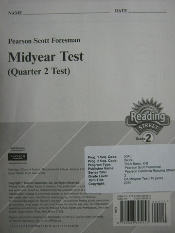 (image for) Reading Street 2 Midyear Test (P)