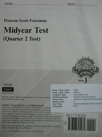 (image for) Reading Street 3 Midyear Test (P)