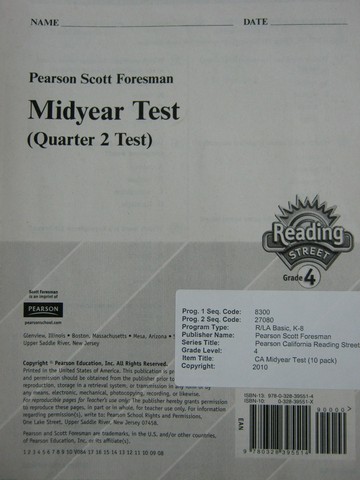 (image for) Reading Street 4 Quarter 2 Test (P)