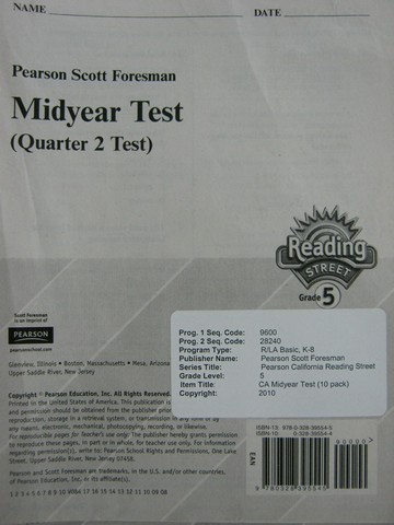 (image for) Reading Street 5 Quarter 2 Test (P)