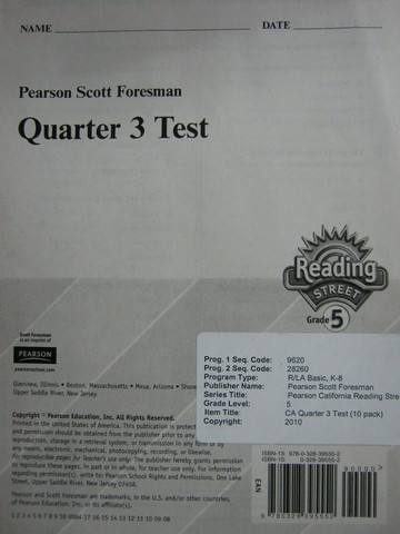 (image for) Reading Street 5 Quarter 3 Test (P)