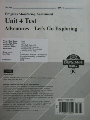 (image for) Pearson Language Central K Unit 4 Test (P)