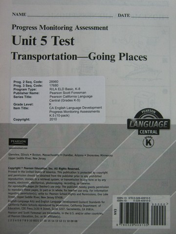 (image for) Pearson Language Central K Unit 5 Test (P)