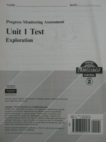(image for) Pearson Language Central 2 Unit 1 Test (P)
