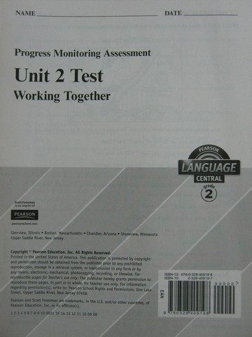 (image for) Pearson Language Central 2 Unit 2 Test (P) - Click Image to Close